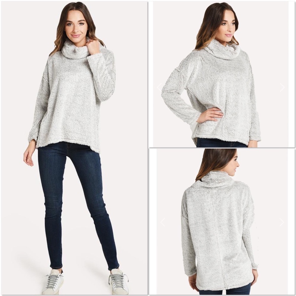 Dylan tan soft Sherpa cowl neck top